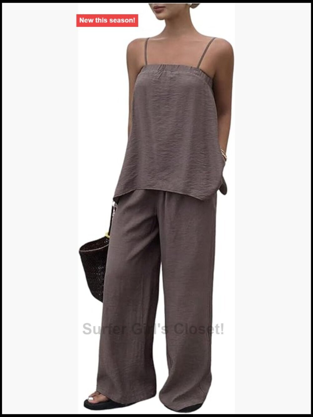 Linen 2 Piece Set Flowy Cami Top Wide Leg Pants Boho Vacation Outfits